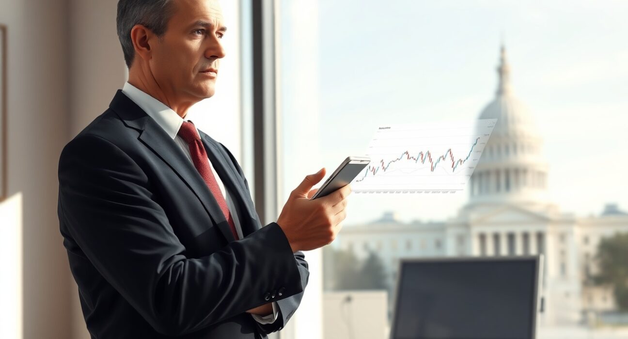 Government official reviewing prediction market data as New York and Illinois implement insider trading bans