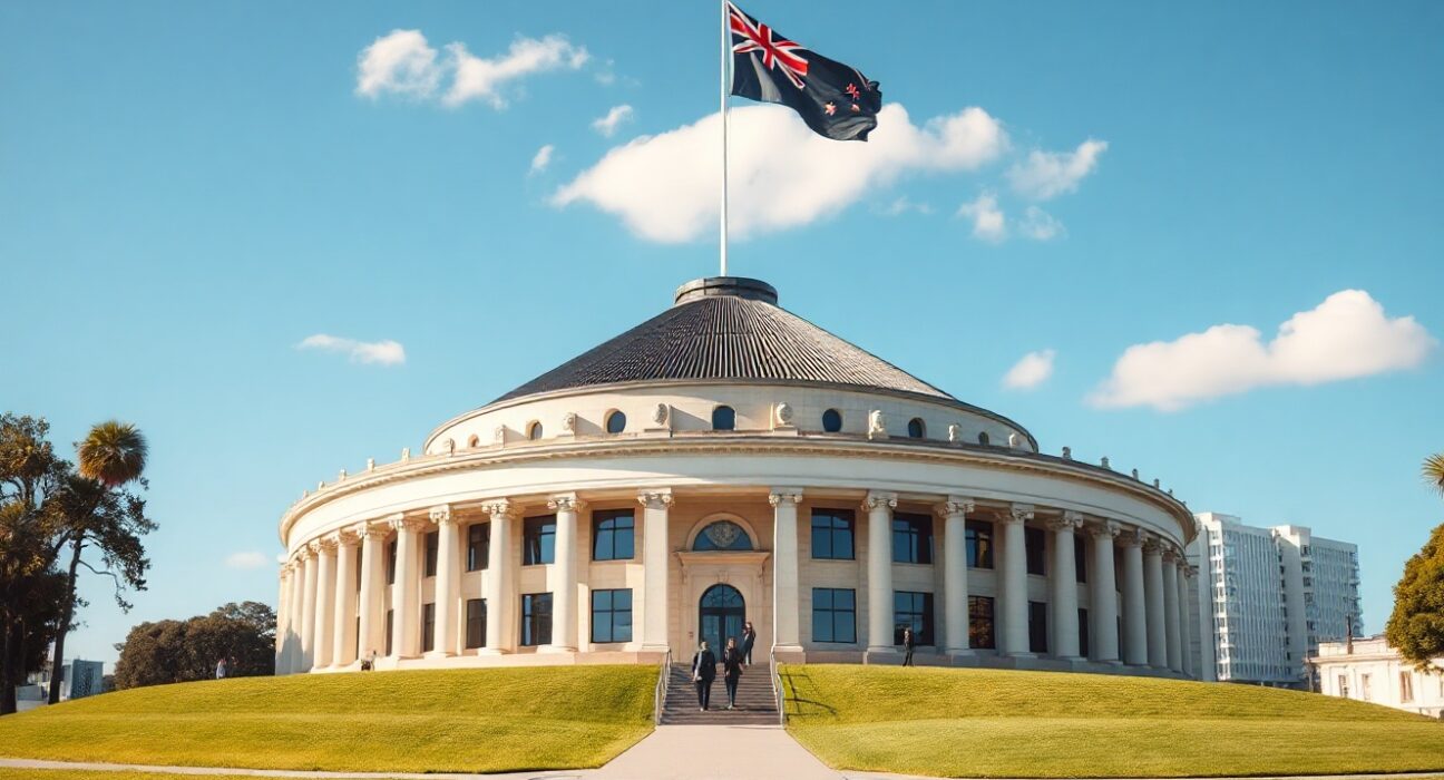 New Zealand Parliament building in Wellington on a sunny day, representing the 2026 budget release.