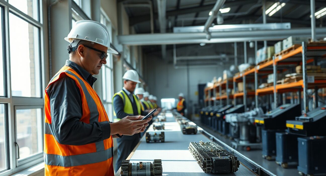 Workers in a modern New Zealand manufacturing facility assembling products on a production line