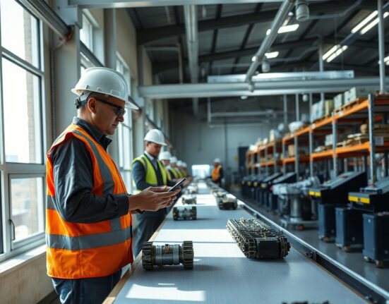 Workers in a modern New Zealand manufacturing facility assembling products on a production line