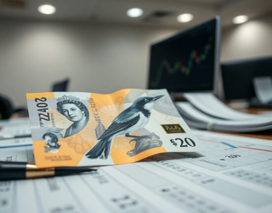 New Zealand Dollar banknote on financial chart, representing currency market movement and easing risk aversion.