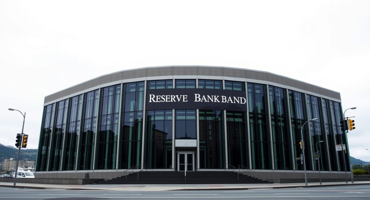 Reserve Bank of New Zealand headquarters in Wellington on an overcast day