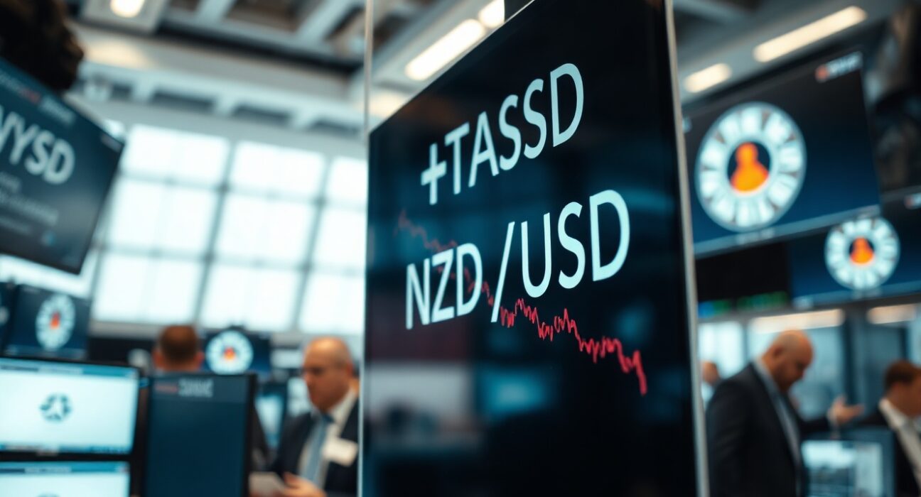 NZD/USD exchange rate chart showing decline on a trading screen