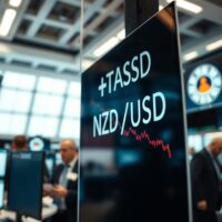 NZD/USD exchange rate chart showing decline on a trading screen