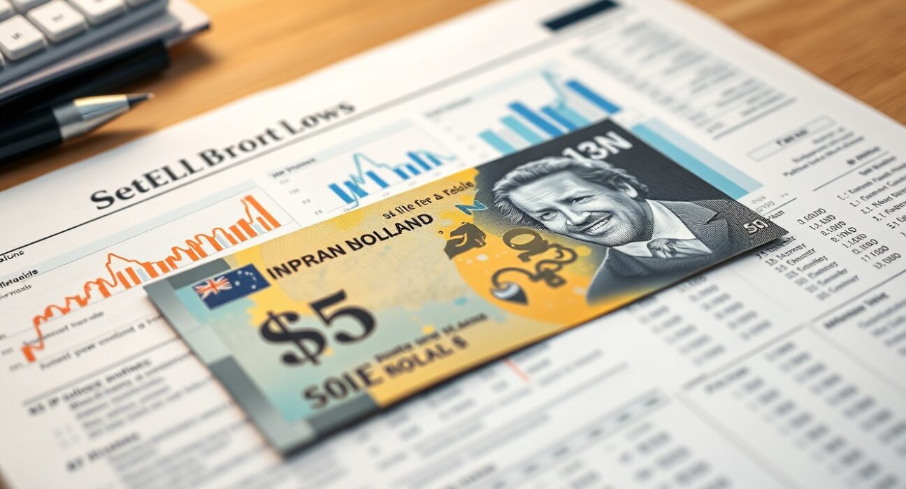 New Zealand Dollar banknote on financial newspaper with inflation charts