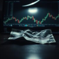 New Zealand Dollar banknote on a desk with dim lighting, symbolizing economic uncertainty and currency weakness.
