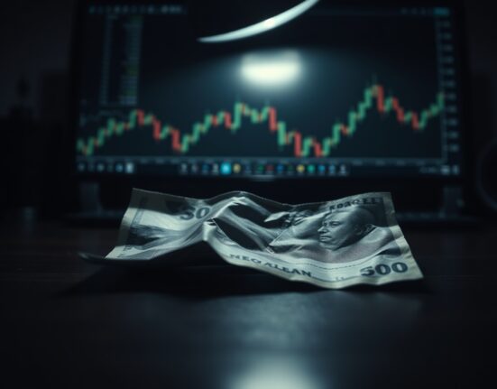 New Zealand Dollar banknote on a desk with dim lighting, symbolizing economic uncertainty and currency weakness.