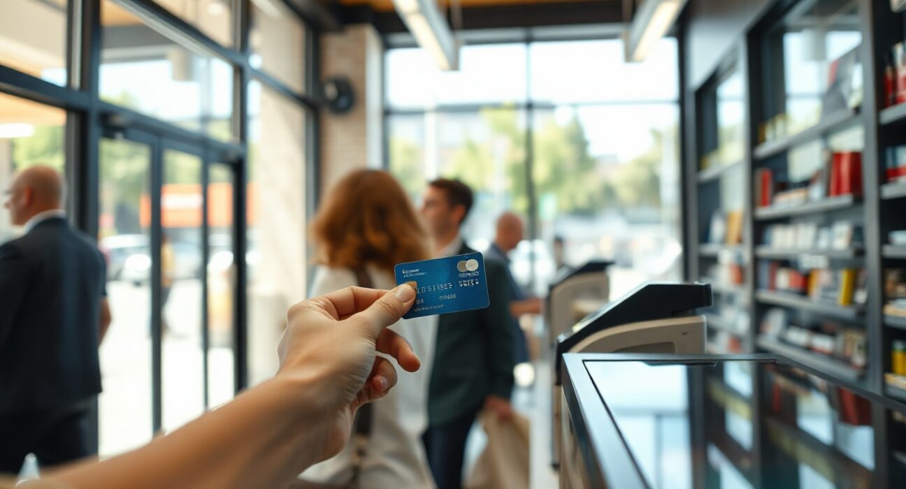 Shopper using contactless payment at a New Zealand retail store in July