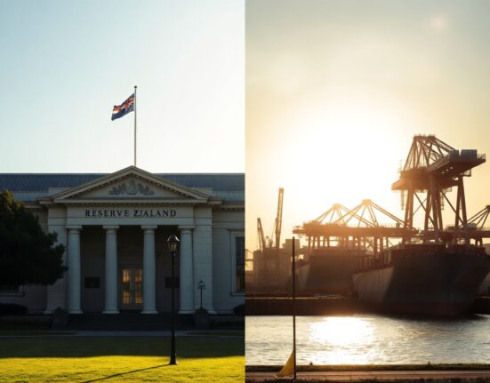 Reserve Bank of New Zealand and Japanese industrial port symbolizing inflation trends