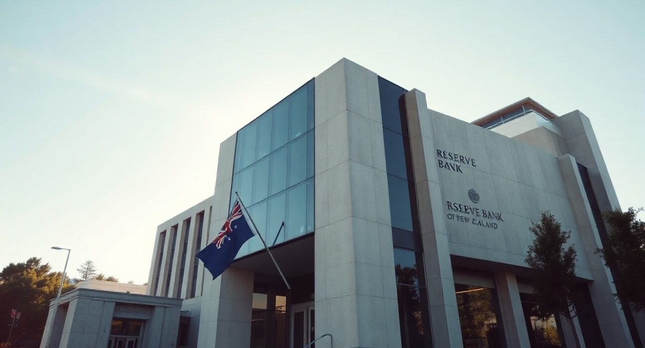 Reserve Bank of New Zealand building in Wellington on a clear day