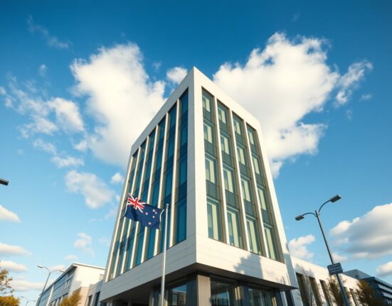 Reserve Bank of New Zealand building representing monetary policy decisions on inflation data.