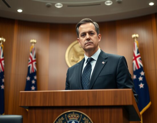 New Zealand Prime Minister Christopher Luxon speaking at a press conference on fiscal policy and spending cuts