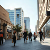 Shoppers walking on a New Zealand retail street with storefronts and bags, representing consumer spending in Q2 2024.