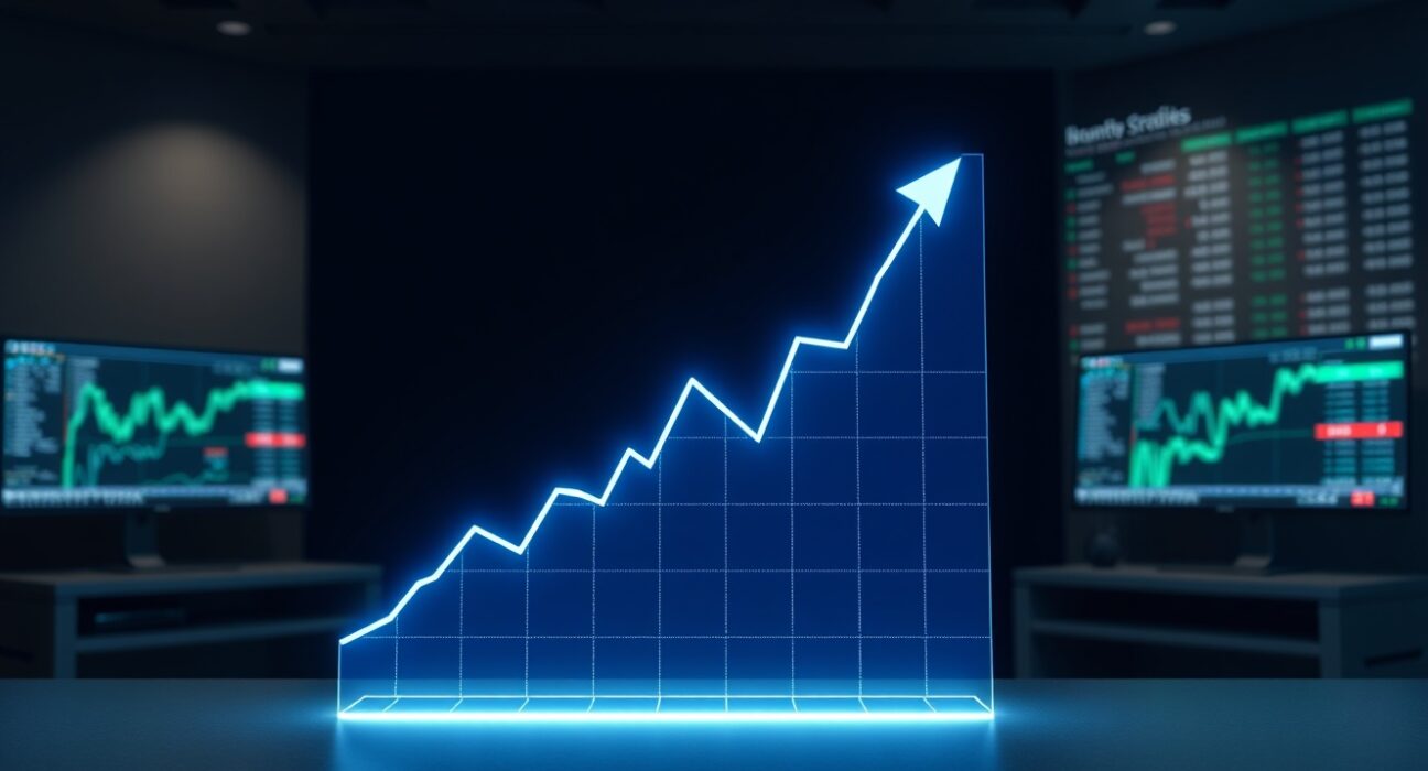 Holographic chart showing the surge of newly listed cryptocurrency tokens as reported by LBank Labs.