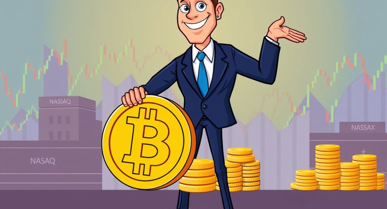 Cartoon showing a company executive celebrating a significant Next Technology Holdings BTC purchase after a successful capital raise.