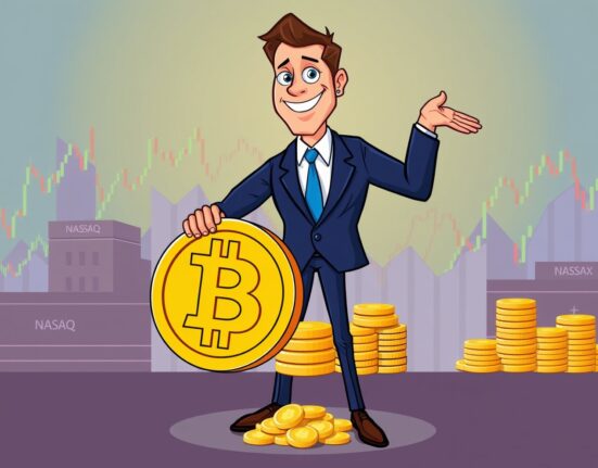 Cartoon showing a company executive celebrating a significant Next Technology Holdings BTC purchase after a successful capital raise.