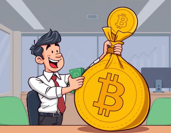 A company executive celebrates a successful fundraise for a significant Bitcoin acquisition, highlighting strategic crypto investment.