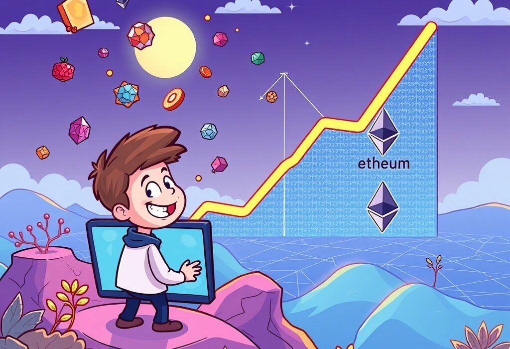 A vibrant illustration depicting booming NFT sales and Ethereum collections fueling market growth.