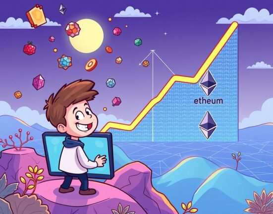 A vibrant illustration depicting booming NFT sales and Ethereum collections fueling market growth.
