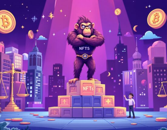 A cartoon ape symbolizing strong NFT trademark protection stands tall, representing a pivotal legal victory for digital assets.