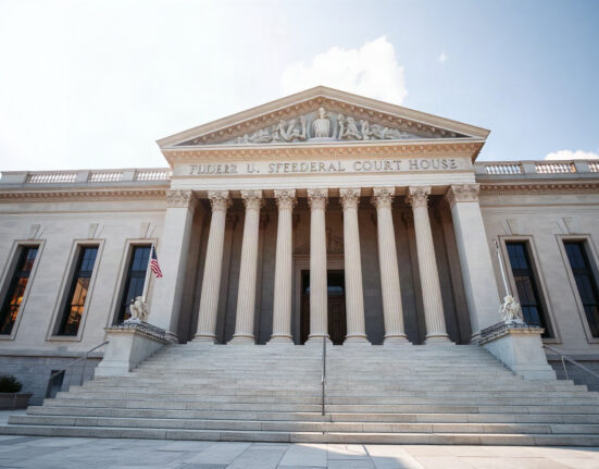 Exterior of a federal courthouse, symbolizing the Ninth Circuit ruling on Kalshi and Nevada regulation.