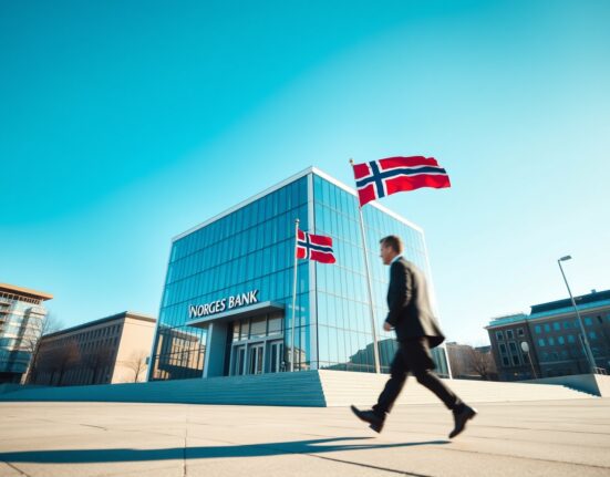 Norges Bank headquarters in Oslo where monetary policy decisions affecting NOK inflation are made.