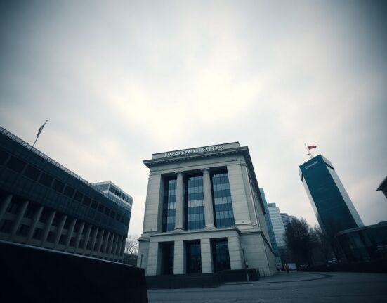 European Central Bank headquarters in Frankfurt on a cloudy day, representing euro area economic outlook