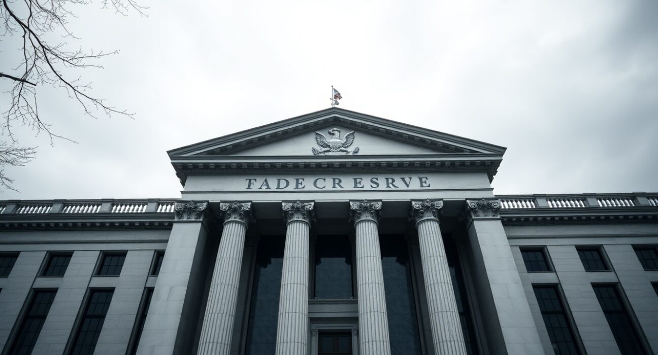 Federal Reserve building in Washington D.C. under overcast sky