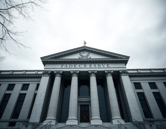 Federal Reserve building in Washington D.C. under overcast sky