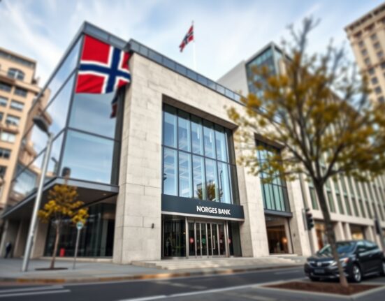 Norges Bank headquarters in Oslo where monetary policy decisions affecting the Norwegian krone are made