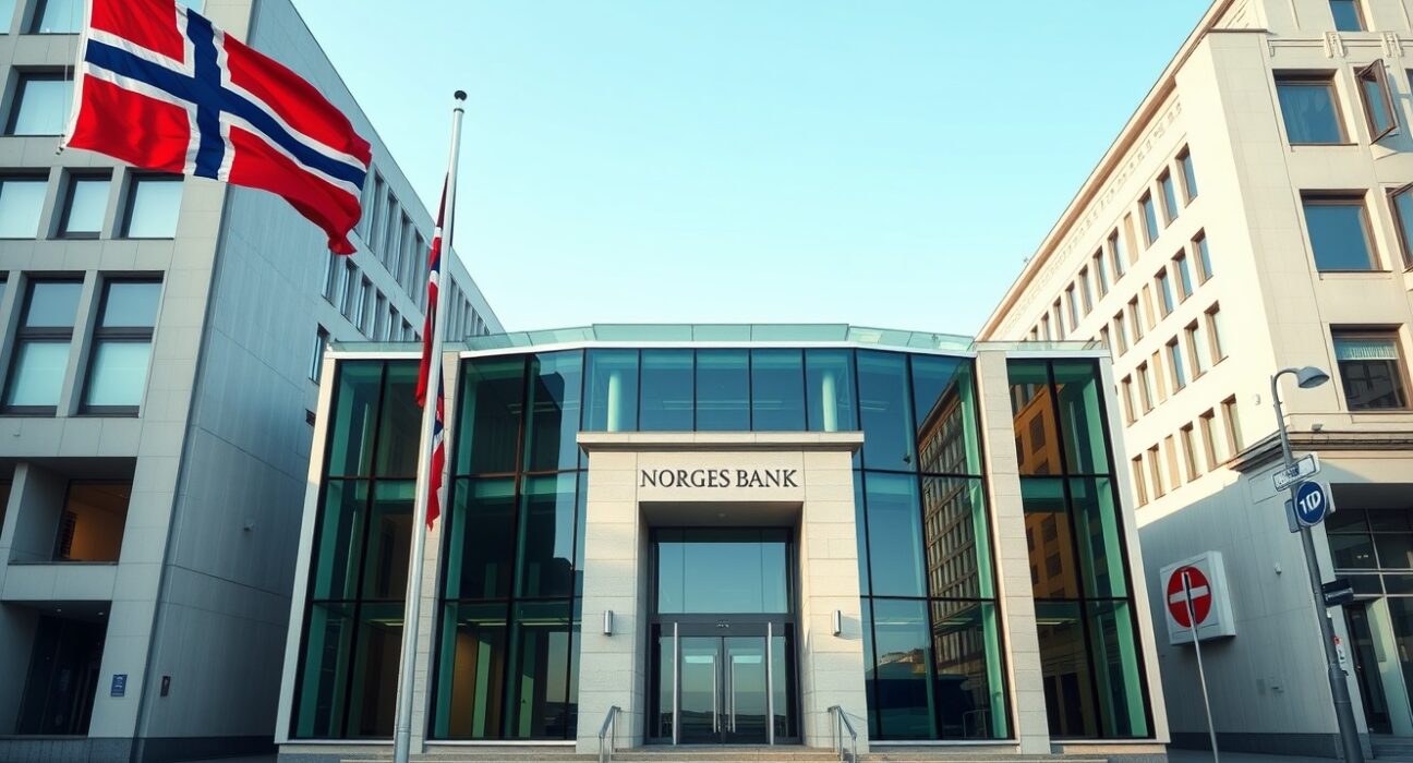 Norges Bank headquarters in Oslo, representing the central bank's monetary policy decision.