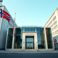 Norges Bank headquarters in Oslo, representing the central bank's monetary policy decision.