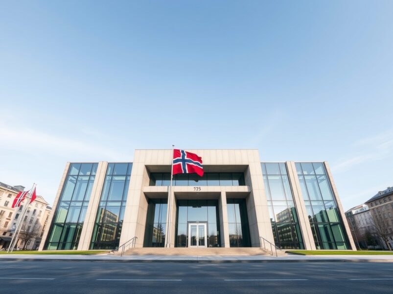 Norges Bank headquarters in Oslo where monetary policy decisions affecting the Norwegian krone are made