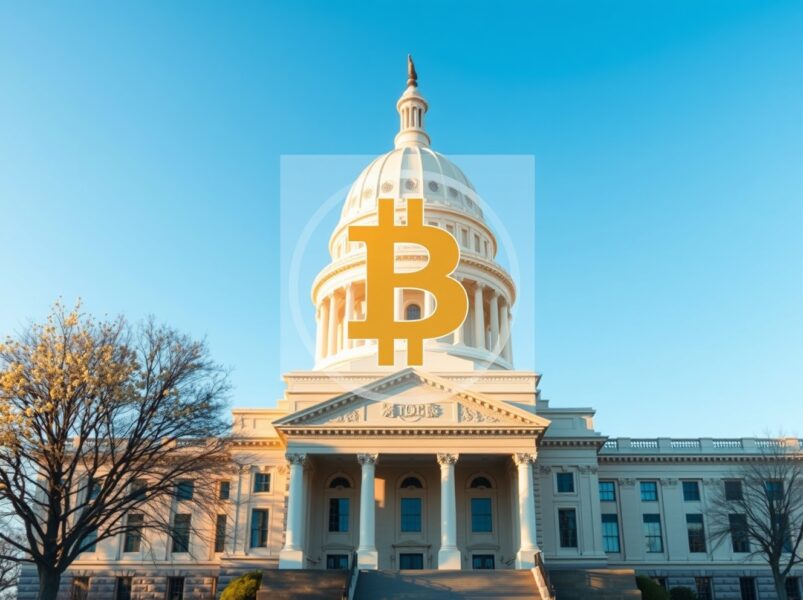 North Carolina State Capitol with symbolic Bitcoin integration representing the strategic reserve bill.