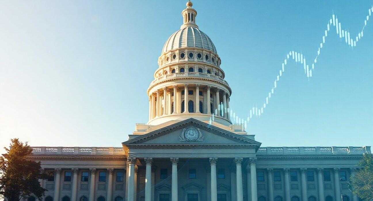 North Carolina State Capitol building with digital financial market graphics representing prediction market regulation