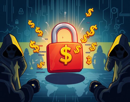 A cartoon illustration of a digital lock under attack, symbolizing the growing threat of a North Korea crypto hack to blockchain security.