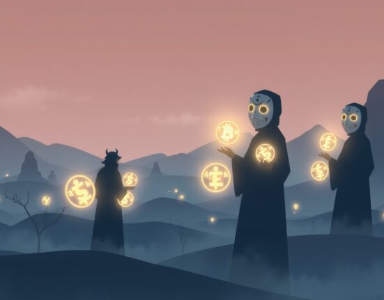 Illustration of North Korean deepfake phishing attacks targeting cryptocurrency security in 2025.