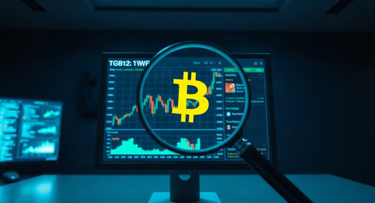 Cybersecurity analyst examining a Bitcoin transaction chart on a screen
