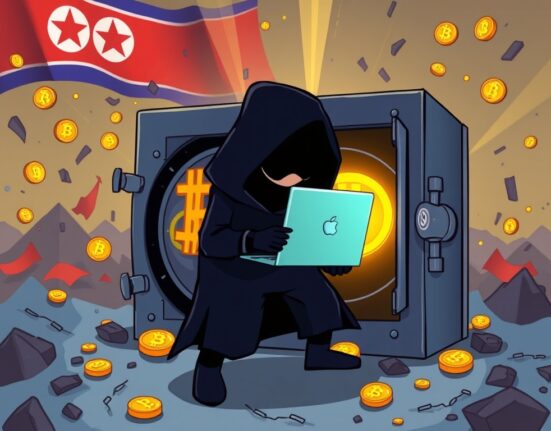 A cartoon illustration showing North Korean hackers infiltrating a digital system, symbolizing the recent $19.5M crypto theft.