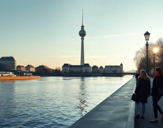 Düsseldorf skyline with Rhine Tower on a clear day, representing North Rhine-Westphalia's economic landscape.