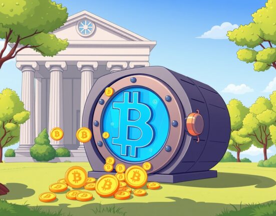 Northern Trust MicroStrategy stock investment depicted as Bitcoin flowing into a secure institutional vault.