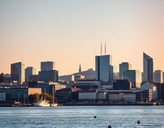 Oslo skyline at sunset reflecting economic growth in Norway