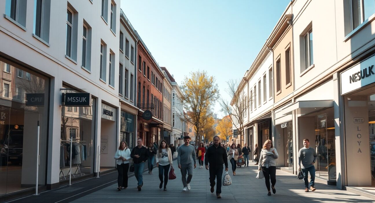 Shoppers on a sunny street in Oslo, Norway, reflecting the June 2024 retail sales rebound.