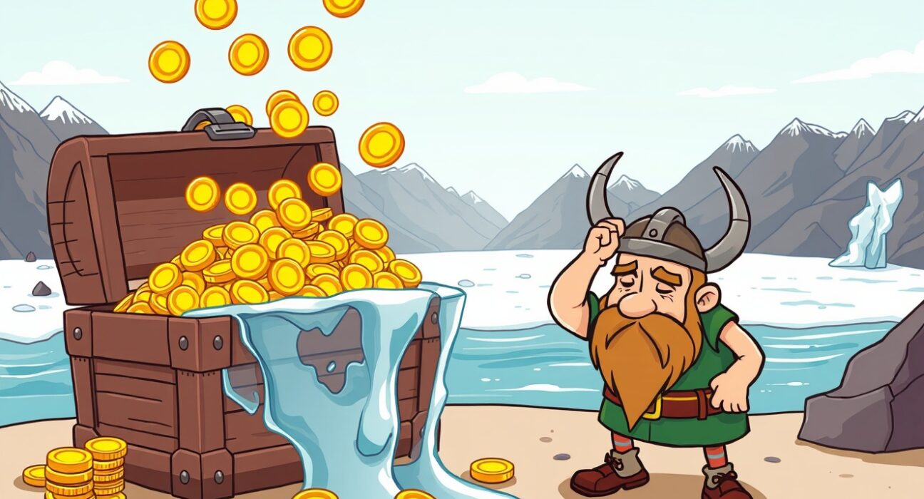 Norway sovereign wealth fund suffering major cryptocurrency investment losses in cartoon style