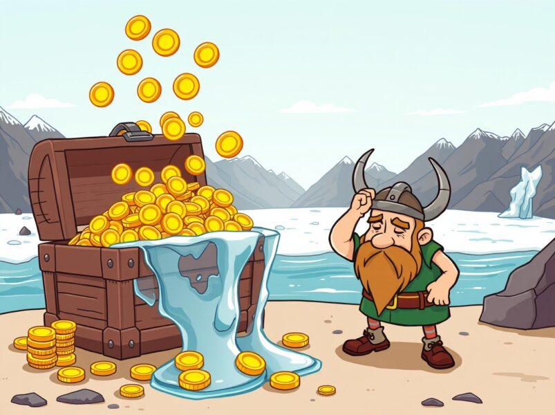 Norway sovereign wealth fund suffering major cryptocurrency investment losses in cartoon style