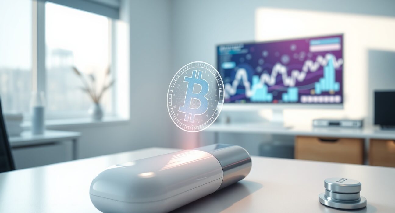 Corporate transformation from pharmaceuticals to cryptocurrency symbolized by NovaBay's SKY token acquisition.