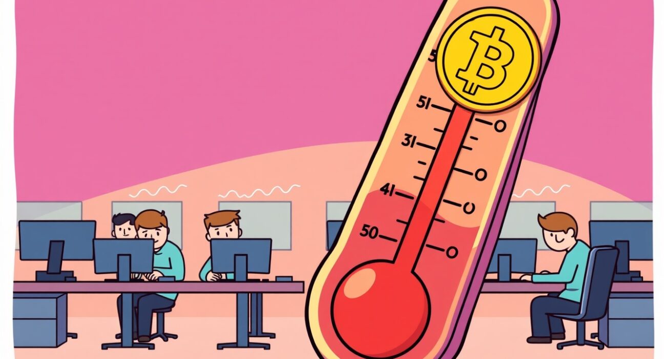Cartoon illustrating the dramatic crash in crypto spot volume with a cooling market thermometer.