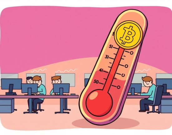 Cartoon illustrating the dramatic crash in crypto spot volume with a cooling market thermometer.
