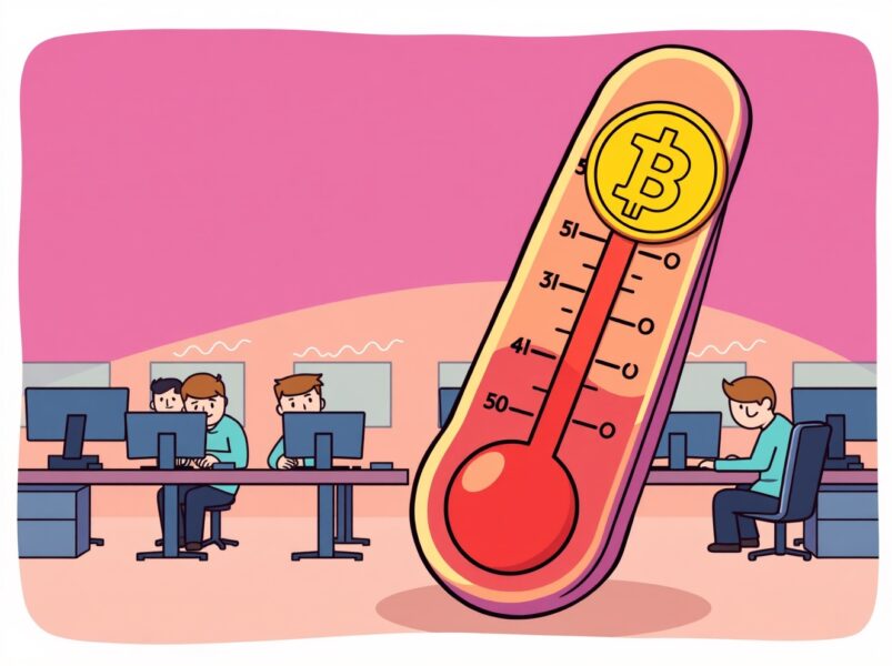 Cartoon illustrating the dramatic crash in crypto spot volume with a cooling market thermometer.