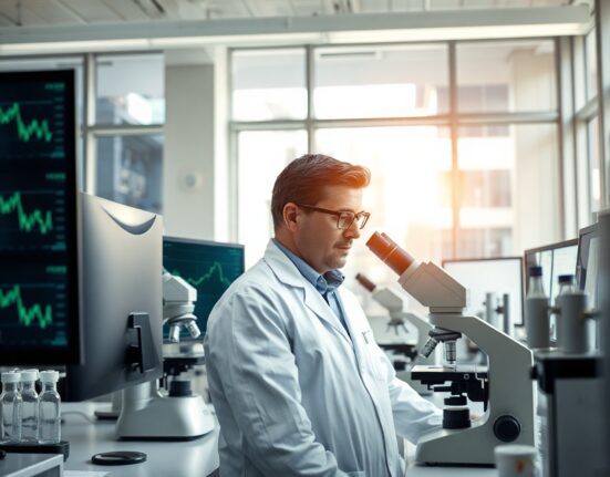 Scientist in lab with financial charts in background representing NRx Pharmaceuticals Q2 results